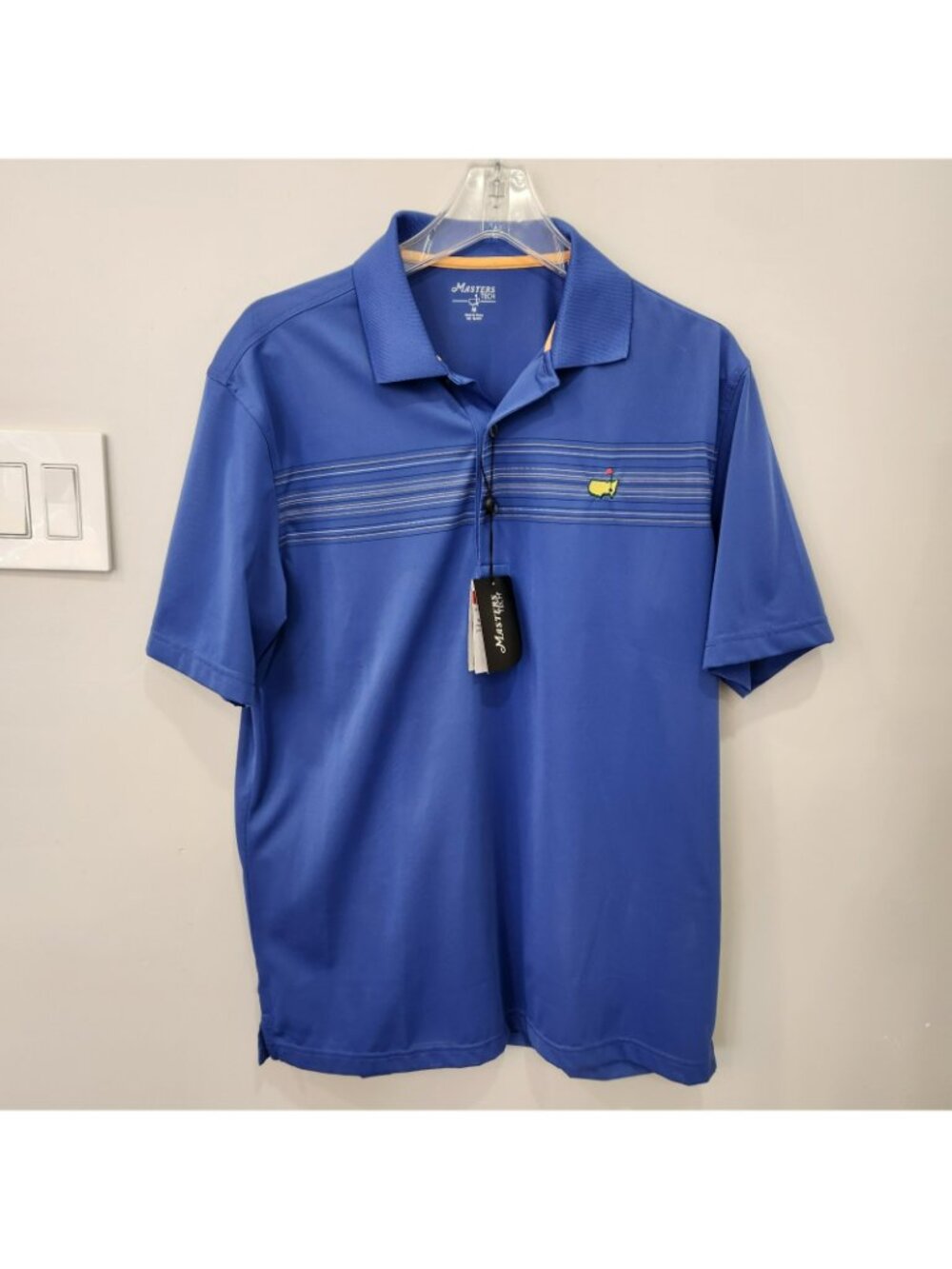 Masters Tech Blue Stripes Performance Polo Golf UPF 15 Moisture Wicking Mens M